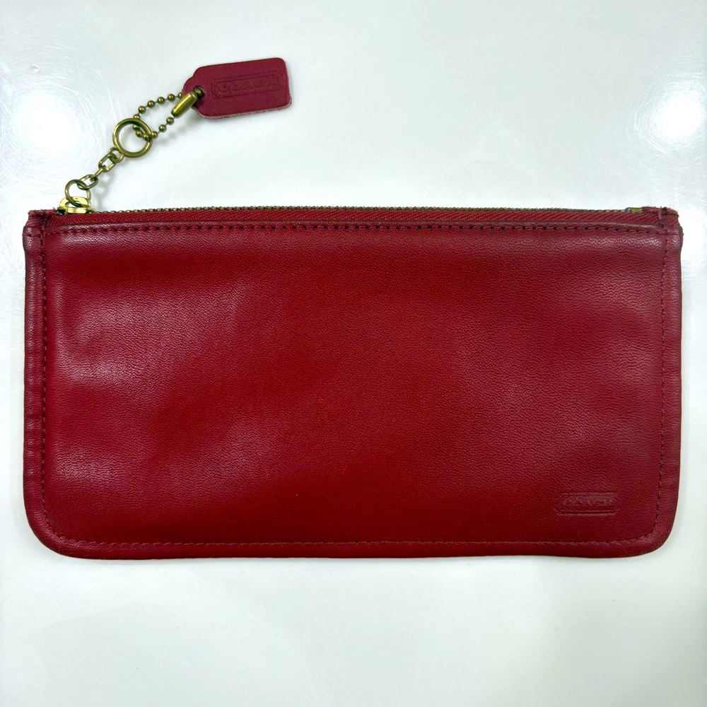 COACH Red Leather Vintage Skinny Case Cosmetic Pouch Made in USA